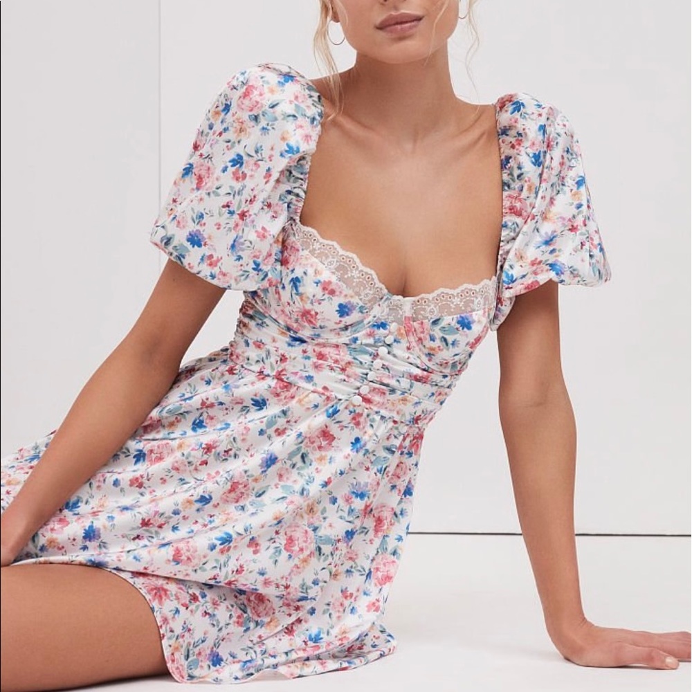 For Love and Lemons Silky Floral Mini Dress